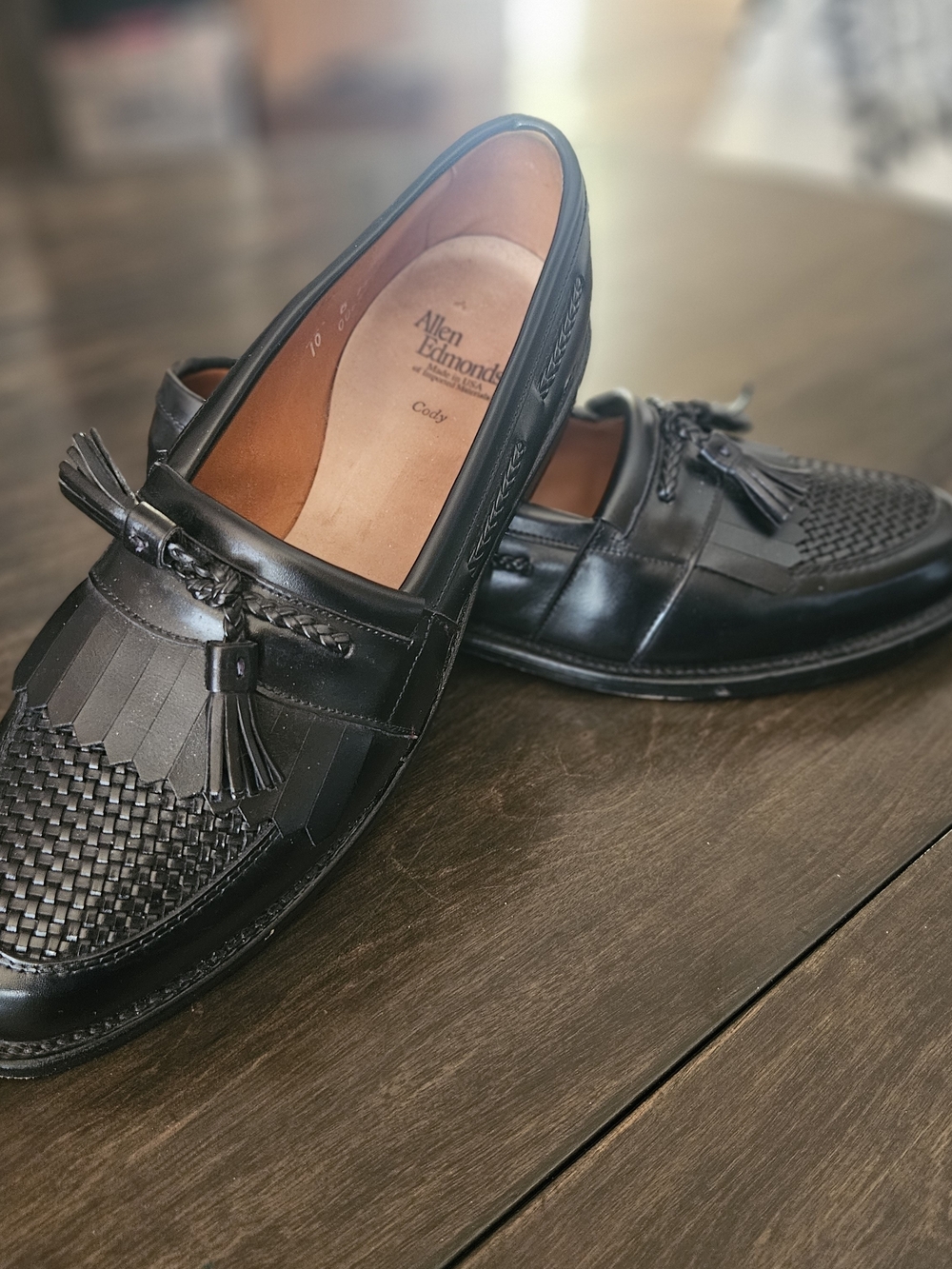 Allen Edmonds Black Leather Tassel Kiltie Loafers